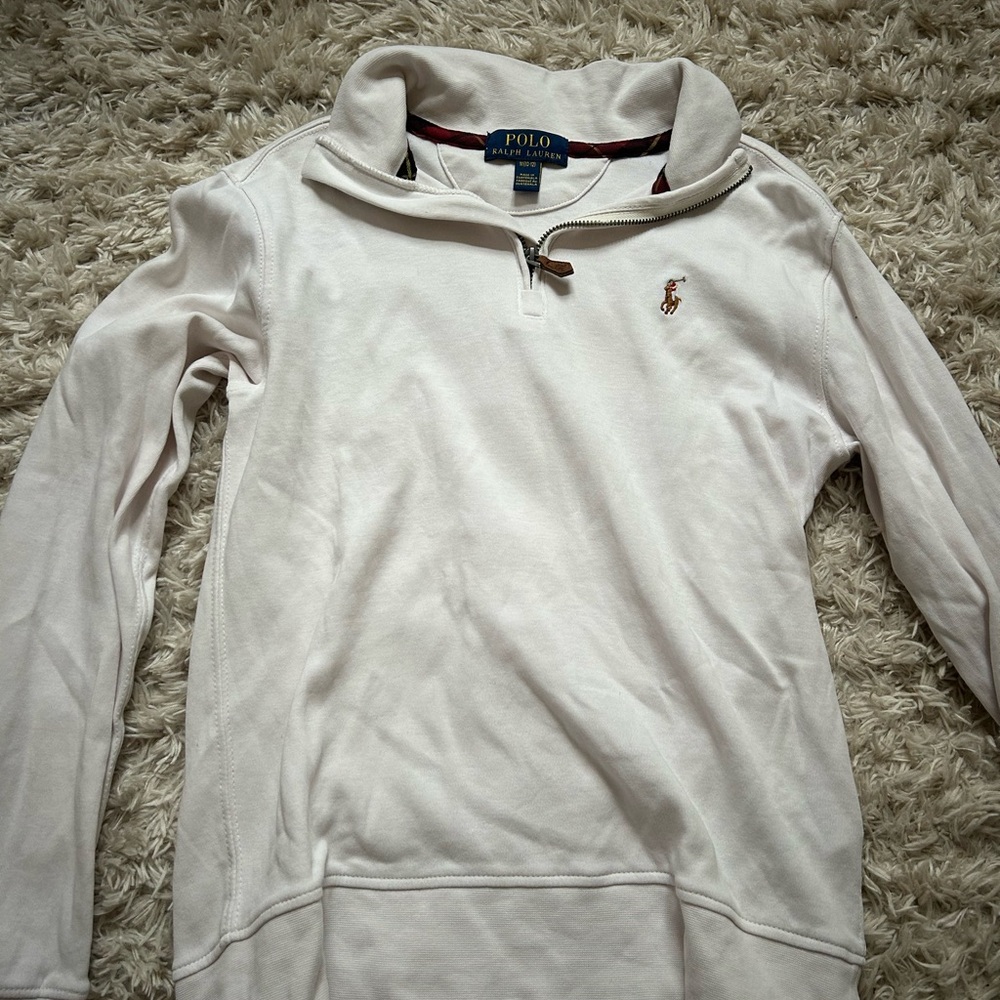 Polo by Ralph Lauren Cream Pullover with Tartan Trim